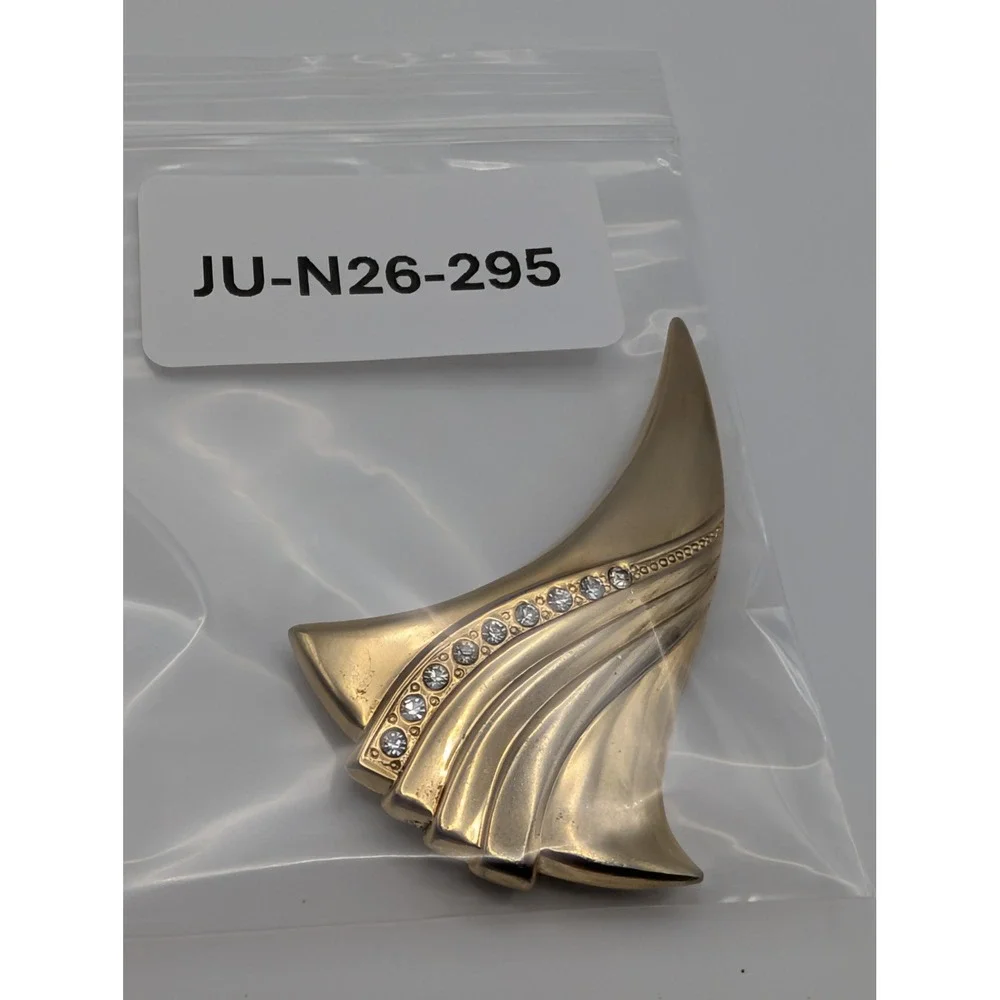Vintage Gold Tone Rhinestone Sailboat Brooch Pin Abstract Modernist‎ Nautical